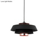 Retro Style 1-Light Metal 3-Tier Black Drum Shade Ceiling Fixture - Ideal For Restaurants