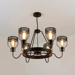 Retro Style 6/8-Light Chandelier With Wire Guard Black Down/Up Ceiling Light And Bell Shade 6 / Up