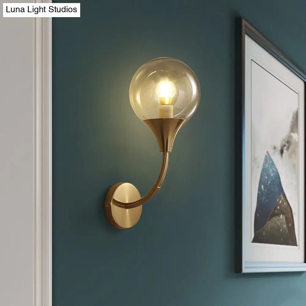 Retro Style Amber Glass Wall Sconce - Single Closed Ball Fixture