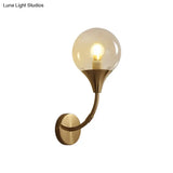 Retro Style Amber Glass Wall Sconce - Single Closed Ball Fixture