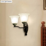 Retro Style Bedroom Wall Mount Lighting - 1/2-Light Sconce With Scalloped Bell Frosted Glass Shade