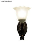 Retro Style Bedroom Wall Mount Lighting - 1/2-Light Sconce With Scalloped Bell Frosted Glass Shade