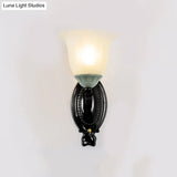 Retro Style Bedroom Wall Mount Lighting - 1/2-Light Sconce With Scalloped Bell Frosted Glass Shade