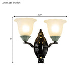 Retro Style Bedroom Wall Mount Lighting - 1/2-Light Sconce With Scalloped Bell Frosted Glass Shade