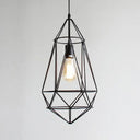 Retro Style Black Iron Gemstone Frame Pendant Ceiling Light For Restaurants - 1 Head Suspension