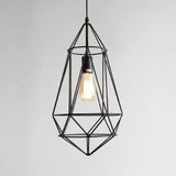 Retro Style Black Iron Gemstone Frame Pendant Ceiling Light For Restaurants - 1 Head Suspension