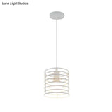 Retro Style Black/White Cylinder Cage Pendant Ceiling Lamp - Adjustable Height Indoor Metal Hanging