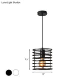 Retro Style Black/White Cylinder Cage Pendant Ceiling Lamp - Adjustable Height Indoor Metal Hanging