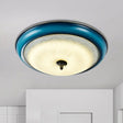Retro Style Blue Glass Led Flushmount Light For Bedroom 16’/20’ Wide / 16’