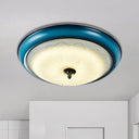 Retro Style Blue Glass Led Flushmount Light For Bedroom 16’/20’ Wide / 16’