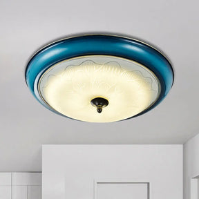 Retro Style Blue Glass Led Flushmount Light For Bedroom 16’/20’ Wide / 16’