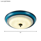 Retro Style Blue Glass Led Flushmount Light For Bedroom 16’/20’ Wide