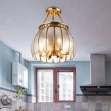 Retro Style Brass Finish Ceiling Lamp - Sphere Semi Flush Light With Frosted Glass Pull Chain And 1