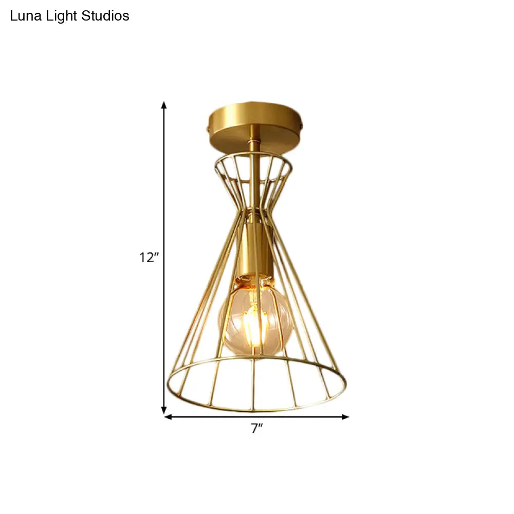 Retro Style Brass Semi Flush 1 - Head Ceiling Light For Stairway Décor