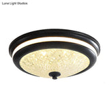 Retro Style Ceiling Lamp In Black/Gold With Lattice Glass And Led Flush Mount - 16’/19.5’ W