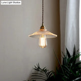 Retro Style Clear Ribbed Glass Pendant Ceiling Light For Dining Room - Single Suspension