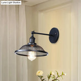 Retro Style Flared Restaurant Sconce: Mesh Shade Wrought Iron Wall Lamp (1 Bulb) In Black/Rust