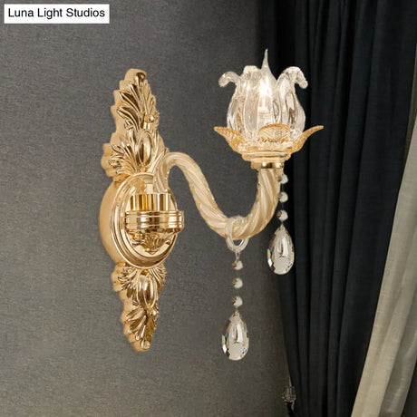 Retro Style Glass Gold Wall Light: Half-Opened Bud Design Mounted Lamp