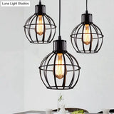 Retro Style Global Cage Pendant Lamp - Metallic Ceiling Fixture For Restaurant In Black