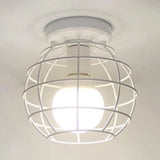 Retro-Style Globe Cage Metal Ceiling Light With 1 And Flush-Mount Design In Black/White White