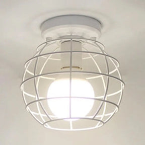 Retro-Style Globe Cage Metal Ceiling Light With 1 And Flush-Mount Design In Black/White White