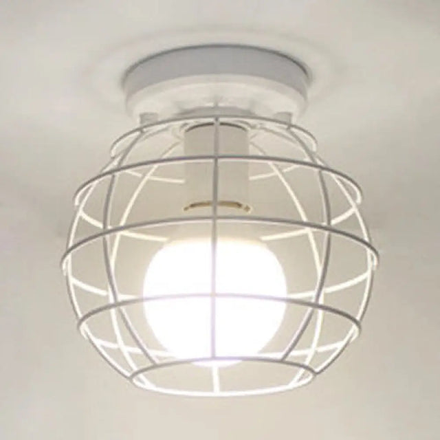 Retro-Style Globe Cage Metal Ceiling Light With 1 And Flush-Mount Design In Black/White White