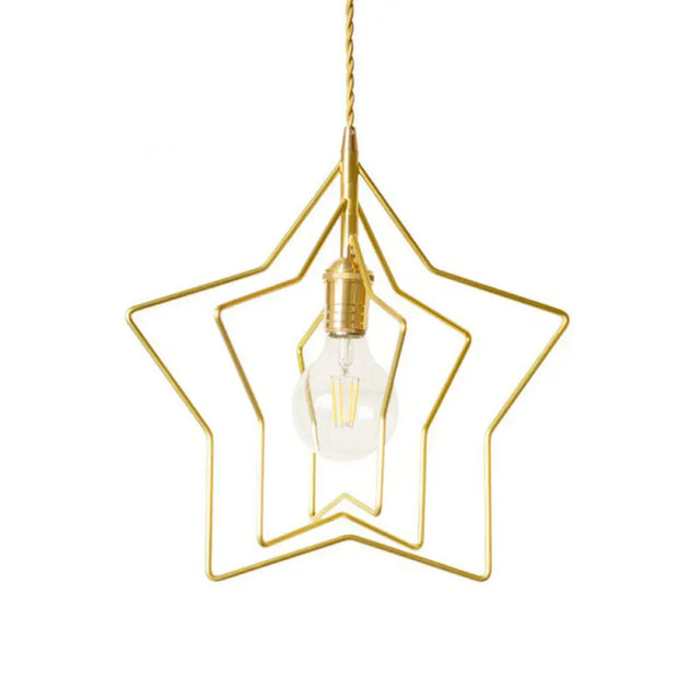 Retro Style Gold Iron Suspension Pendant Ceiling Light - Star Frame Design Ideal For Restaurants /