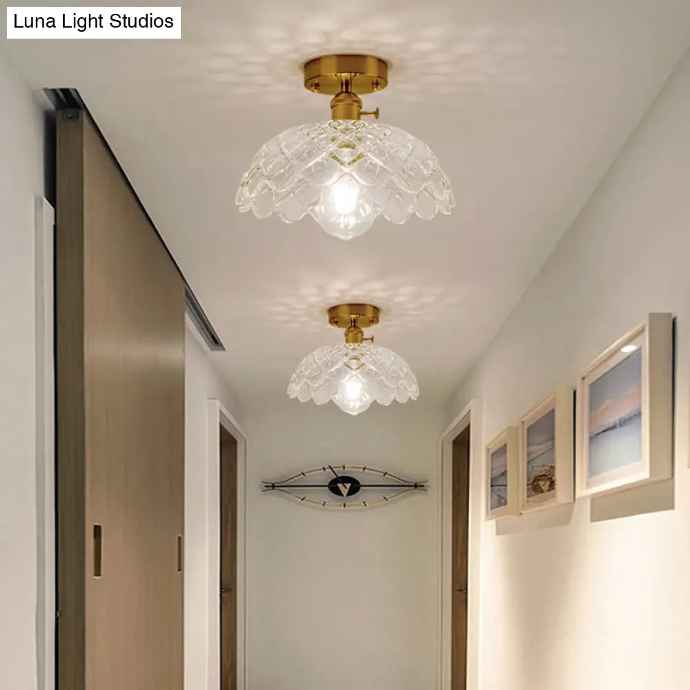 Retro Style Gold Shaded Glass Flush Mount Light For Corridors - Semi Ceiling Fixture