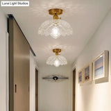Retro Style Gold Shaded Glass Flush Mount Light For Corridors - Semi Ceiling Fixture