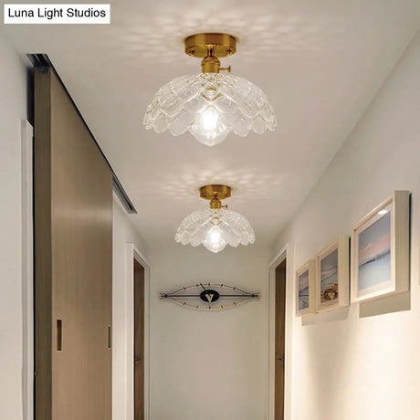 Retro Style Gold Shaded Glass Flush Mount Light For Corridors - Semi Ceiling Fixture