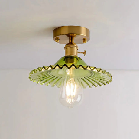 Retro Style Gold Shaded Glass Flush Mount Light For Corridors - Semi Ceiling Fixture / C