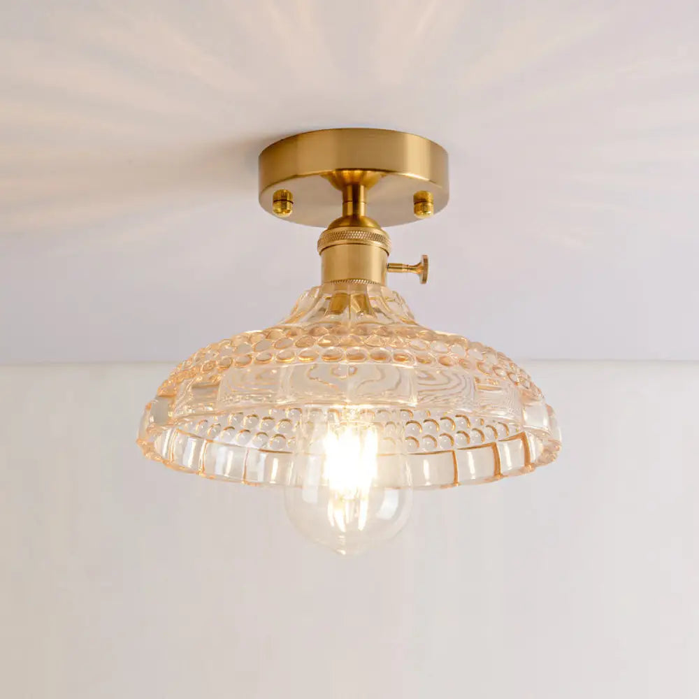 Retro Style Gold Shaded Glass Flush Mount Light For Corridors - Semi Ceiling Fixture / H