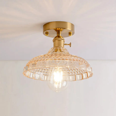 Retro Style Gold Shaded Glass Flush Mount Light For Corridors - Semi Ceiling Fixture / H