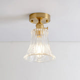 Retro Style Gold Shaded Glass Flush Mount Light For Corridors - Semi Ceiling Fixture / P