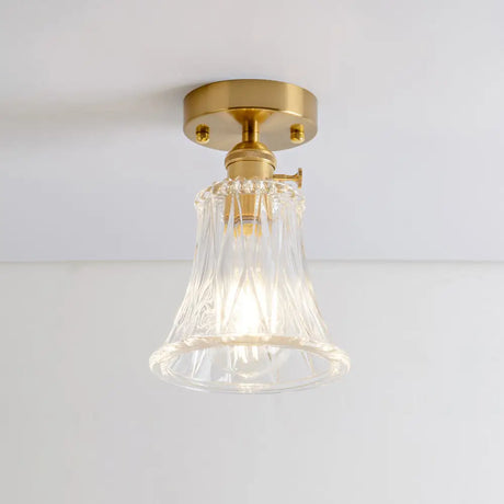 Retro Style Gold Shaded Glass Flush Mount Light For Corridors - Semi Ceiling Fixture / P