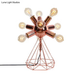 Retro-Style Metal Table Lamp With Diamond Base - 6/9-Head Bare Bulb Copper Finish Bedroom Lighting