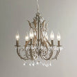 Retro Style Metallic Chandelier With Crystal Beaded Arms - 6 Bulb Suspension Light Grey