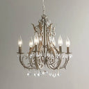 Retro Style Metallic Chandelier With Crystal Beaded Arms - 6 Bulb Suspension Light Grey
