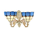 Retro-Style Multicolored Stained Glass Wall Lamp With Scalloped Shade - 2 Headed Fixture For Dining