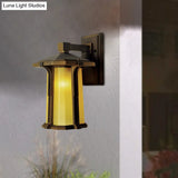 Retro-Style Outdoor Wall Mounted Glass Lantern Sconce - Single Head Light Fixture (Tan/White)