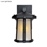 Retro-Style Outdoor Wall Mounted Glass Lantern Sconce - Single Head Light Fixture (Tan/White)