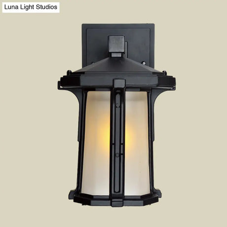 Retro-Style Outdoor Wall Mounted Glass Lantern Sconce - Single Head Light Fixture (Tan/White)
