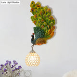 Retro Style Peacock Wall Sconce Light With Clear K9 Crystal Shade In White/Blue/Green - Left/Right