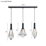 Retro Style Polygon Ceiling Light With Cage Shade - 3 Lights Black Metallic