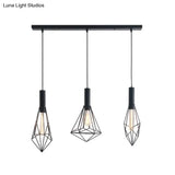 Retro Style Polygon Ceiling Light With Cage Shade - 3 Lights Black Metallic