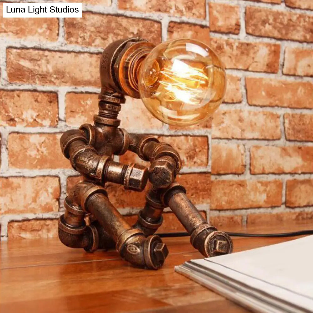Retro Style Robot Iron Nightstand Lamp In Bronze - Single Bedroom Table Light