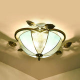 Retro Style Stained Glass Ceiling Light Fixture - Bowl-Shaped 3 Bulbs Flushmount