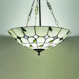 Retro Style Stained Glass Chandelier - 12’/16’/19.5’ W Bowl Shade Ceiling Pendant With Leaf