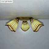 Retro Style Stained Glass Geometric Ceiling Light With Prismatic/Swallow-Tail/House/Dome/Bell Shape