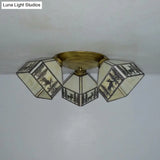 Retro Style Stained Glass Geometric Ceiling Light With Prismatic/Swallow-Tail/House/Dome/Bell Shape